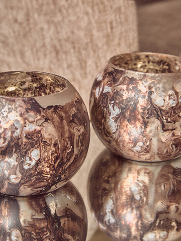 Garan Set of 3 Brown Marble Effect Tealight Holders