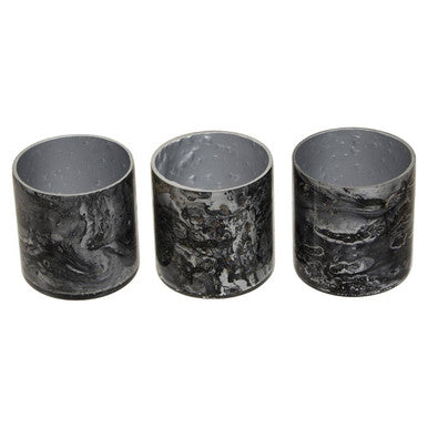 Garan Set Of 3 Grey Marble Effect Tealight Holders