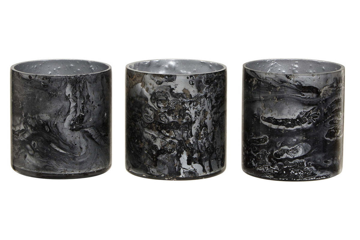 Garan Set Of 3 Grey Marble Effect Tealight Holders