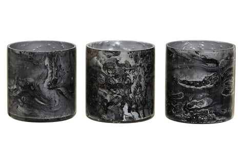 Garan Set Of 3 Grey Marble Effect Tealight Holders
