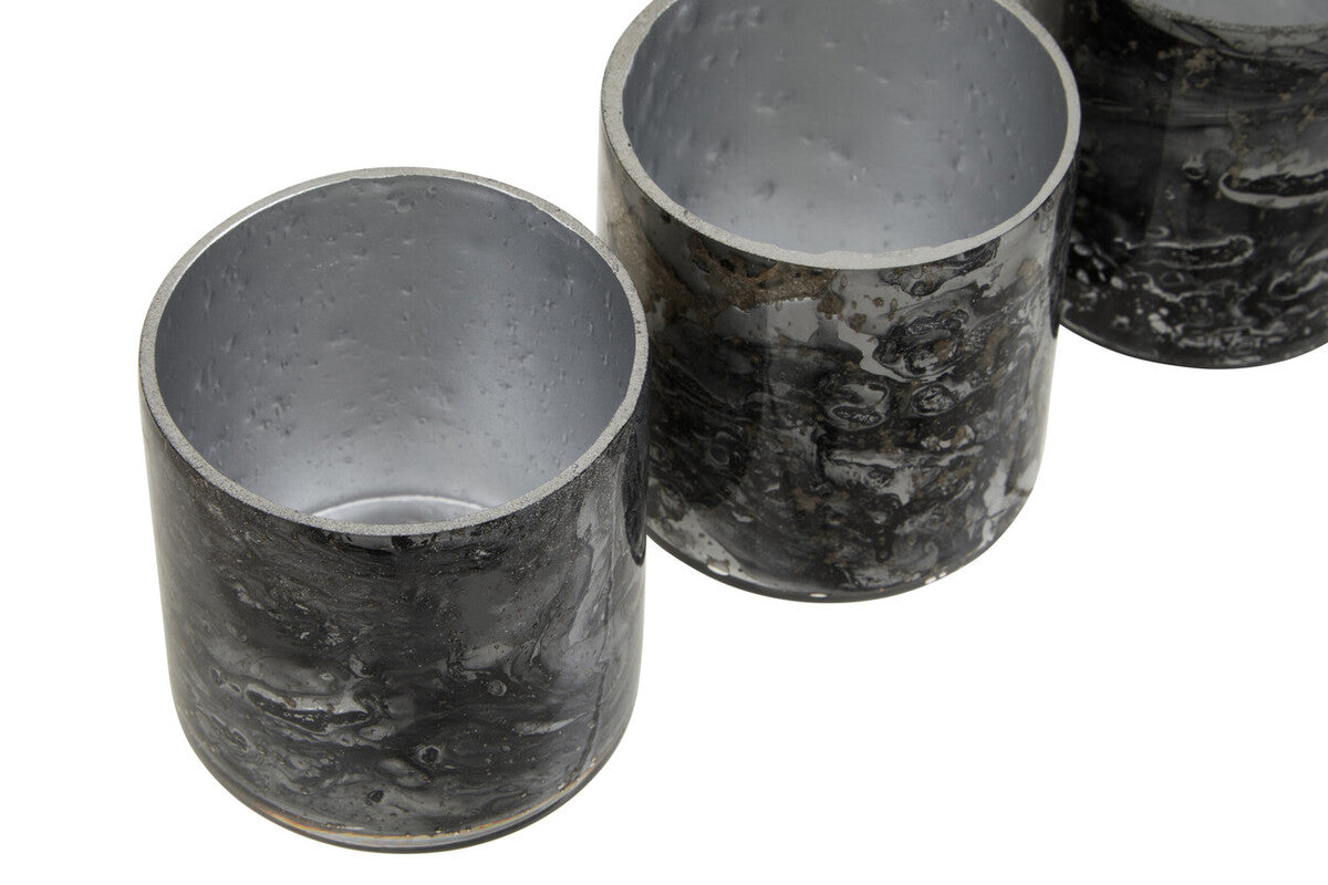 Garan Set Of 3 Grey Marble Effect Tealight Holders