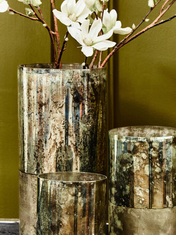 Gaia Small Glass Vase in Metallic Antique Finish