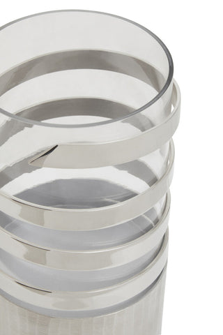 Amreli Large Vertical Textured Silver Metal Hurricane Candle Holder