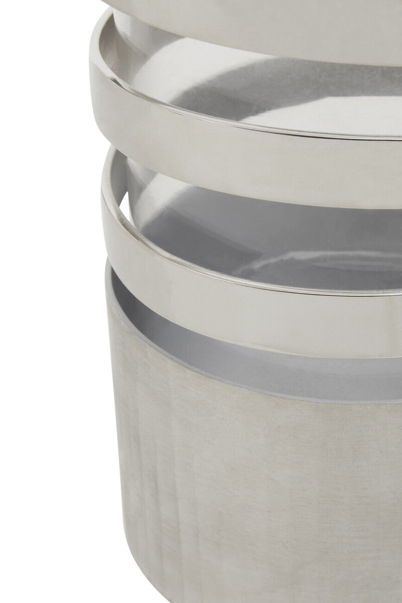 Amreli Small Vertical Textured Silver Metal Hurricane Candle Holder