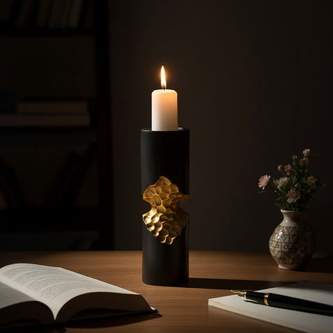 Daito Small Black and Gold Finish Candle Holder