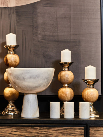 Salmo Set Of Three White Marble Tealight Holders