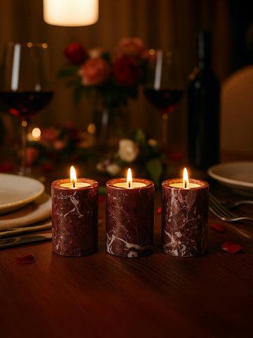 Salmo Set Of Three Red Marble Tealight Holders