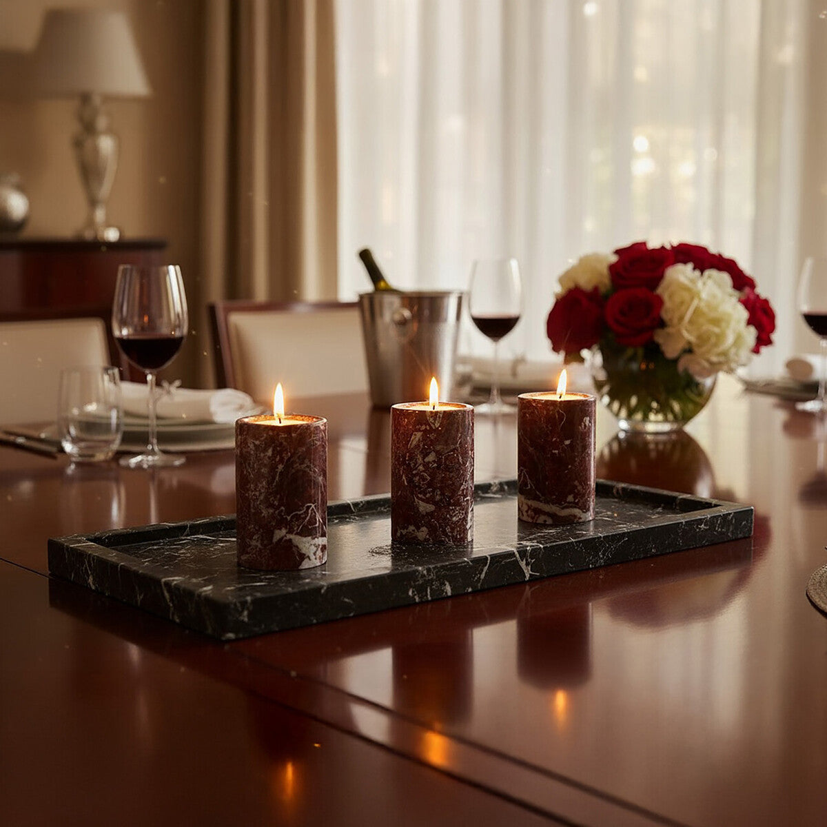 Salmo Set Of Three Red Marble Tealight Holders