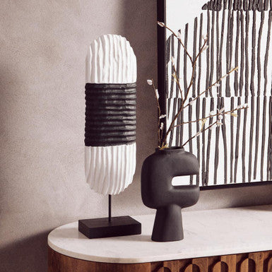 Fidel Black and White Mango Wood Oblong Sculpture