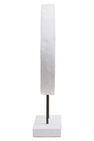 Fidel Distressed White Carved Wood Large Round Sculpture