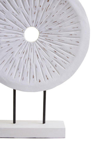 Fidel Distressed White Carved Wood Large Round Sculpture