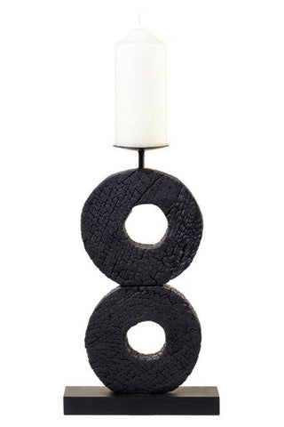 Fidel Large Charred Black Mango Wood Log Candle Holder