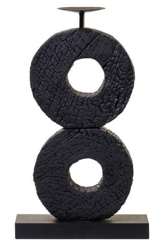Fidel Large Charred Black Mango Wood Log Candle Holder