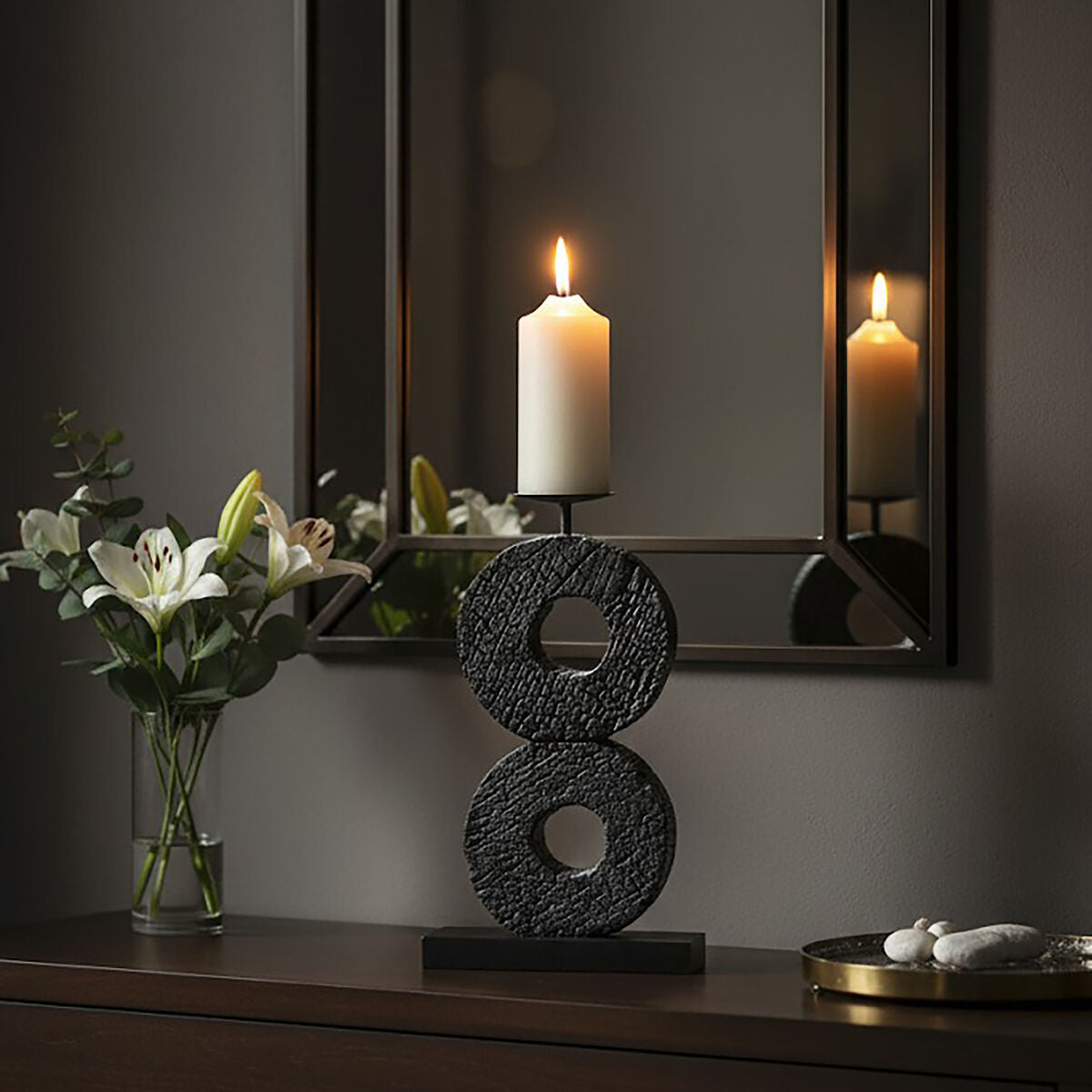 Fidel Large Charred Black Mango Wood Log Candle Holder