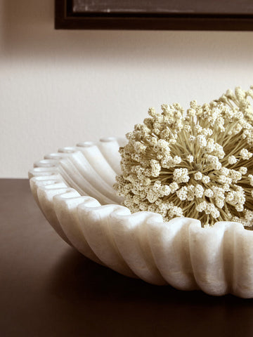 Savio Large White Fluted Marble Bowl