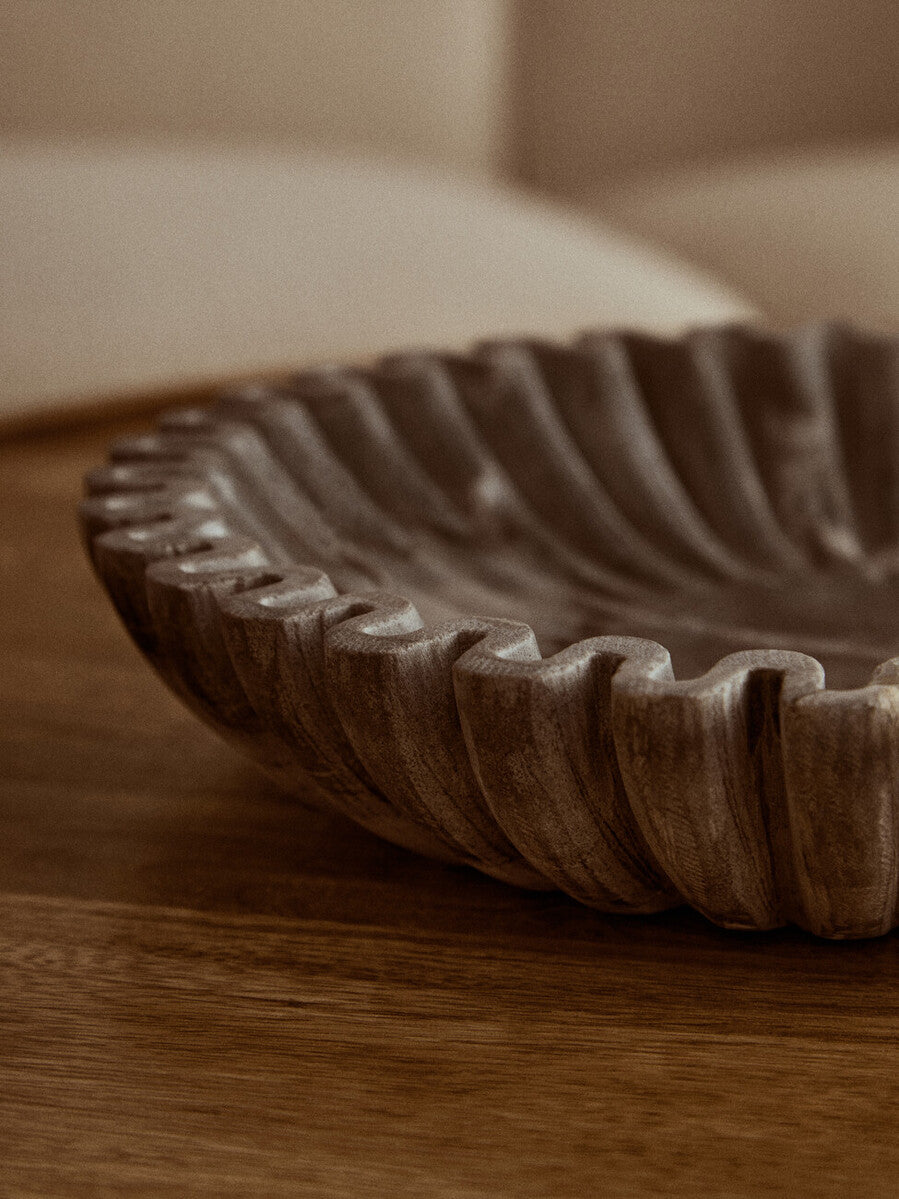 Savio Large Grey Fluted Marble Bowl