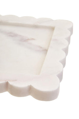 Savio White Marble Square Small Tray With Scallop Edges