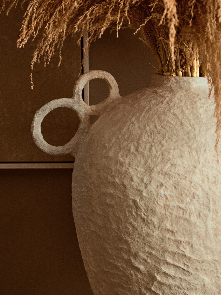 Sanai Cotton Mache Large Vase With Decorative Handles