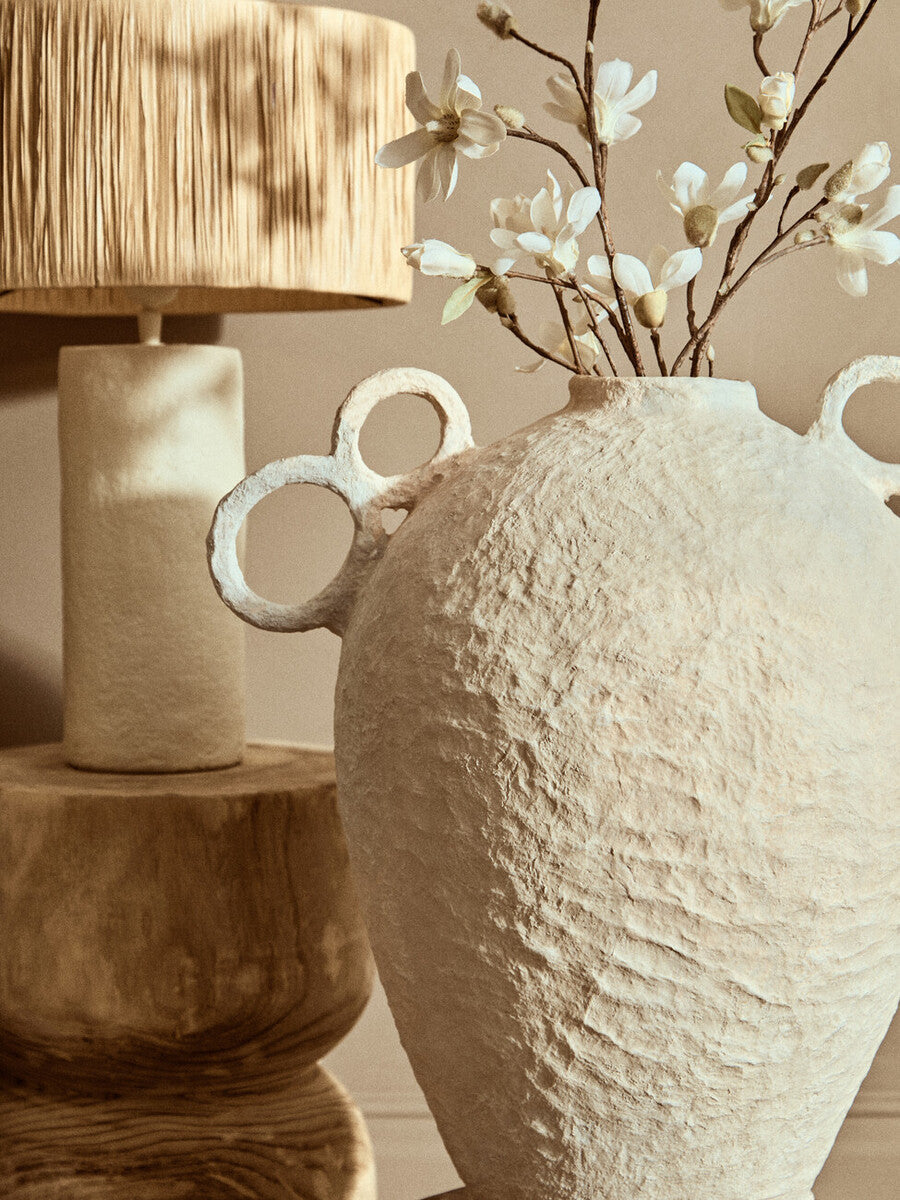 Sanai Cotton Mache Large Vase With Decorative Handles