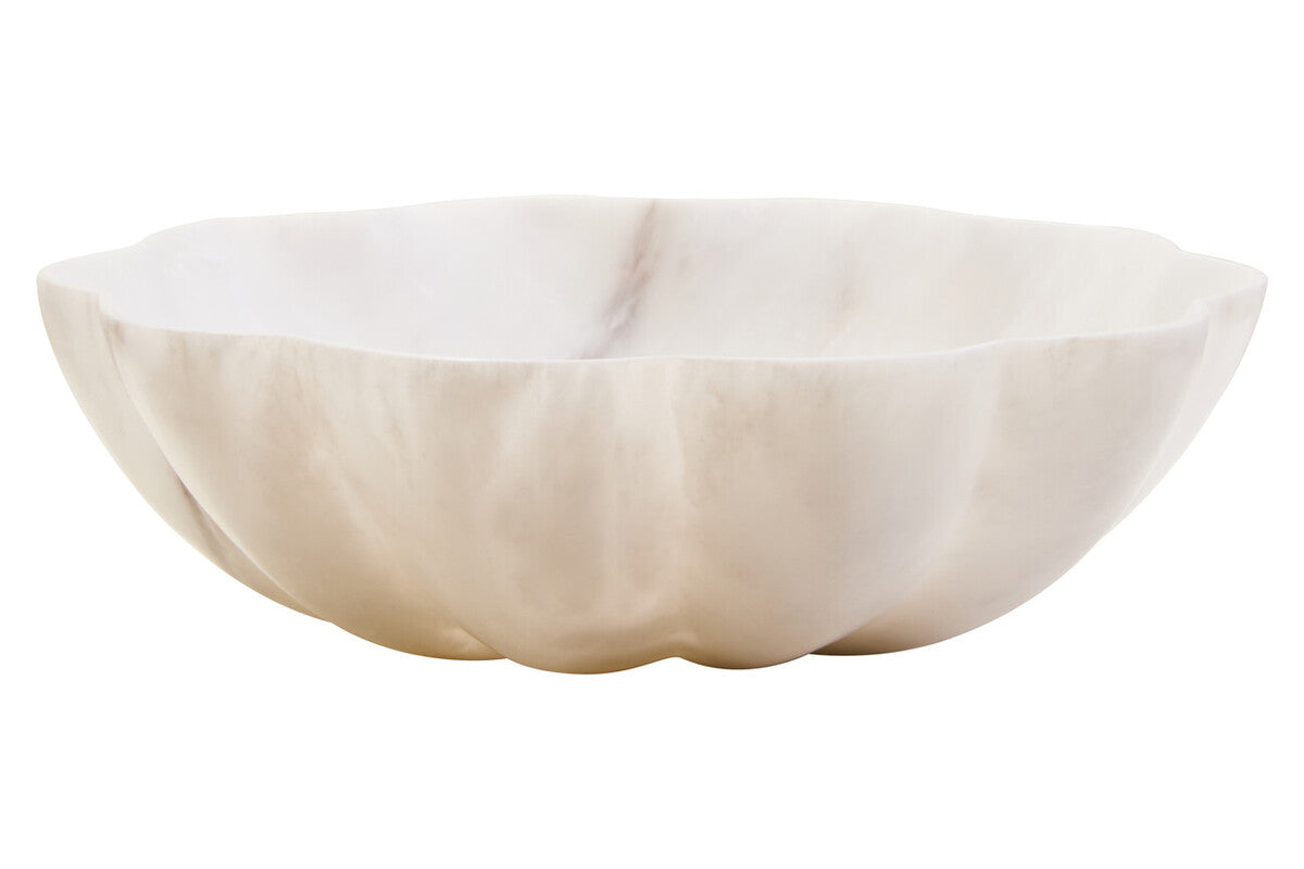 Zoro Medium White Marble Scalloped Bowl
