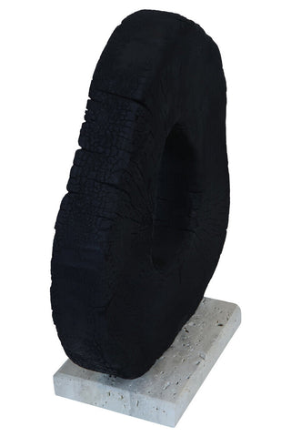 Tibor Black Mango Wood Sculpture With Travertine Base