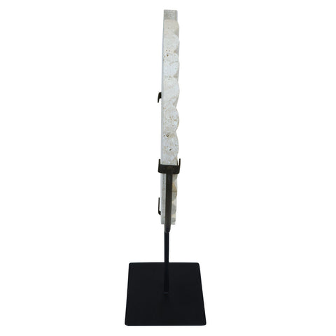 Tibor Travertine Disc Sculpture With Black Metal Base