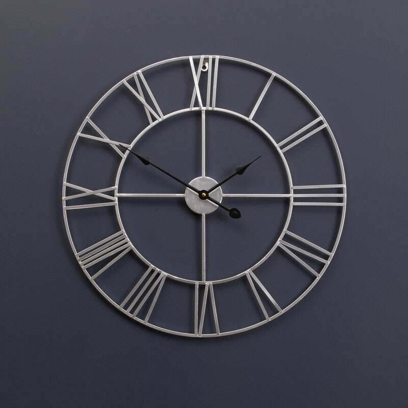 Genova Small Silver Metal Roman Numeral Wall Clock