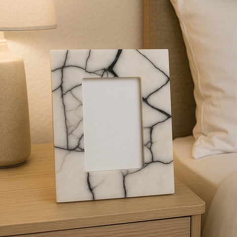 Marmara White and Black Marble 4In X 6In Small Photo Frame
