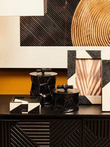 Ezra Set Of Four Black And White Coasters With Holder