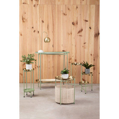 Sabia Green And Gold Iron And Cotton Two Tier Side Table
