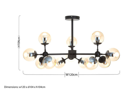 Abira Matte Black 12 Arm Pendant Light