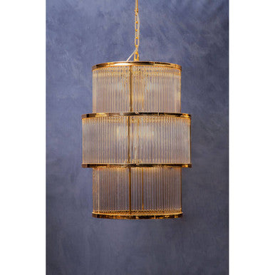 Salasco 3 Tier Gold Finish Glass Chandelier