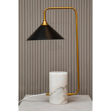 Marmo Black Shade Table Lamp With White Marble Base