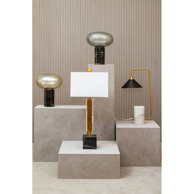 Marmo Black Shade Table Lamp With White Marble Base
