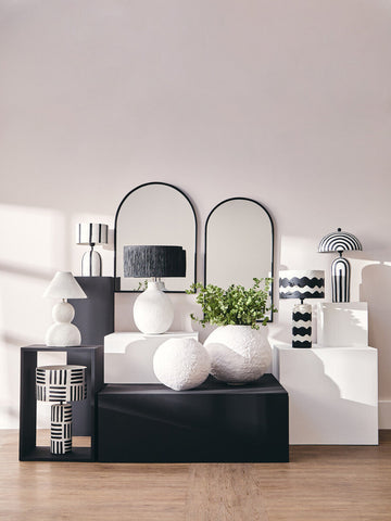 Carta Black And White Papier Mache Table Lamp with Geometric Lines