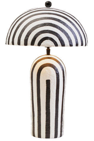 Carta 50cm Black And White Stripe Papier Mache Table Lamp With Dome Shade