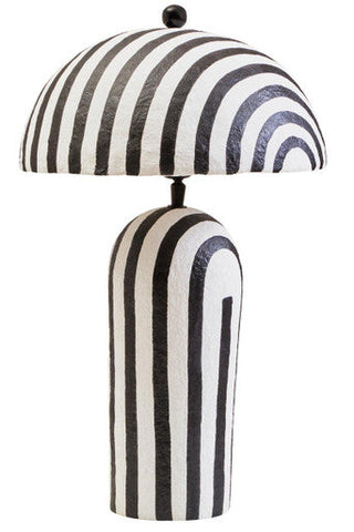 Carta 50cm Black And White Stripe Papier Mache Table Lamp With Dome Shade