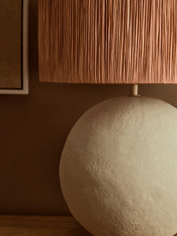 Carta Natural Papier Mache Table Lamp With Rust Raffia Shade