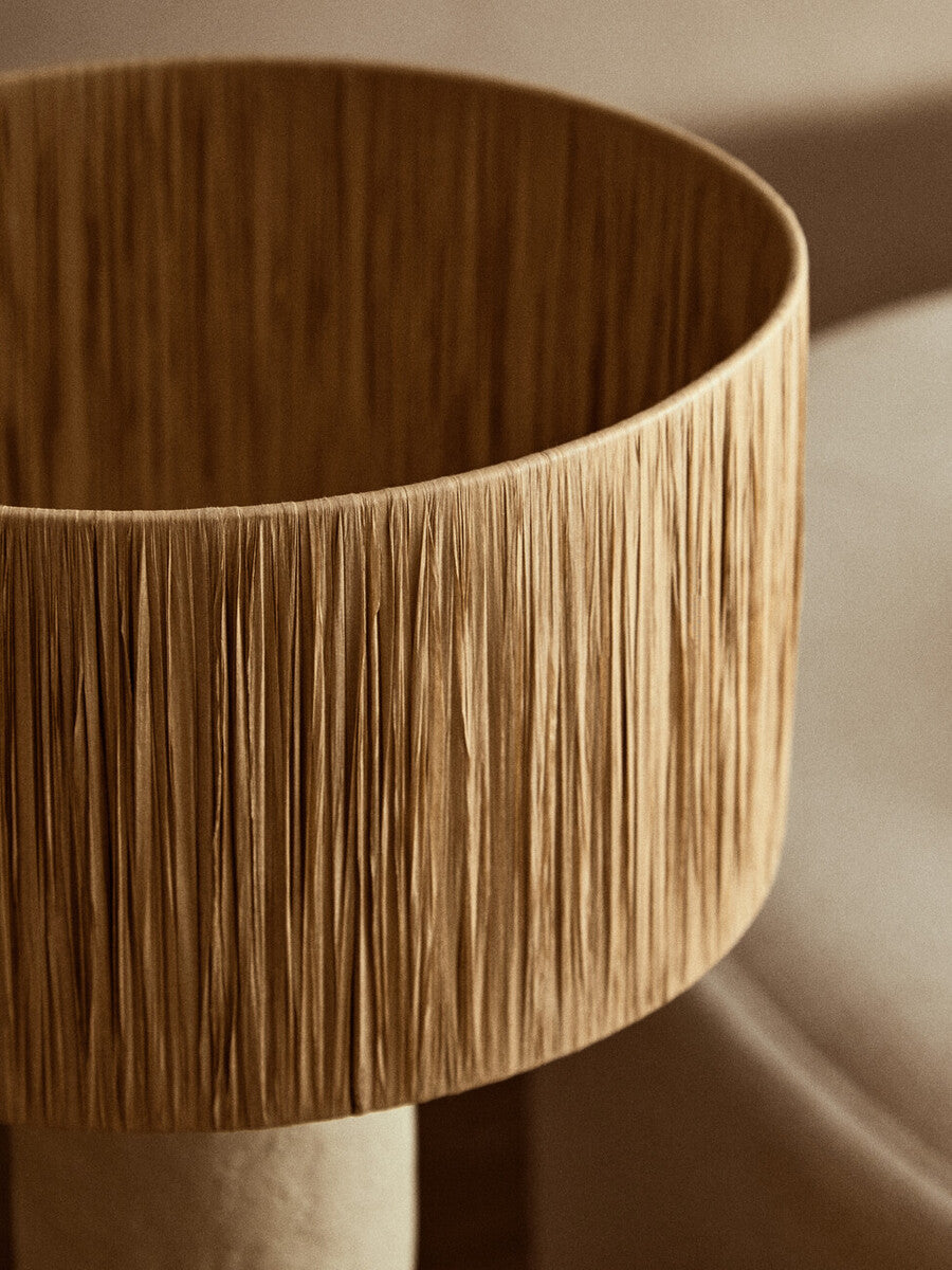 Carta Natural Papier Mache Table Lamp With Natural Raffia Shade