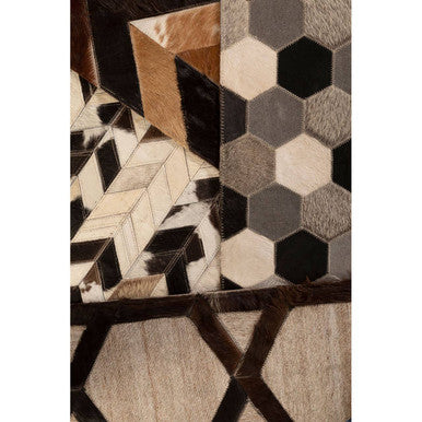 Bosie Safira Large Brown Hair on Leather Chevron Patchwork Rug