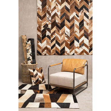 Bosie Safira Large Brown Hair on Leather Chevron Patchwork Rug