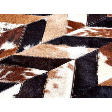 Bosie Safira Large Brown Hair on Leather Chevron Patchwork Rug