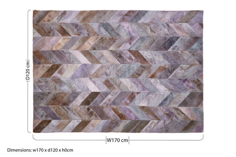 Bosie Safira Small Grey Hair on Leather Chevron Patchwork Rug