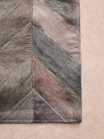 Bosie Safira Small Grey Hair on Leather Chevron Patchwork Rug