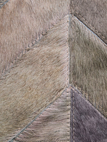 Bosie Safira Small Grey Hair on Leather Chevron Patchwork Rug