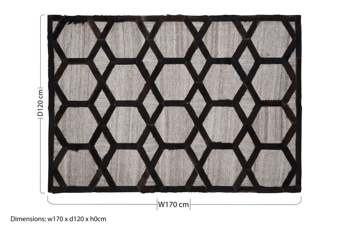 Bosie Safira Small Grey Rug with Black Hair on Leather