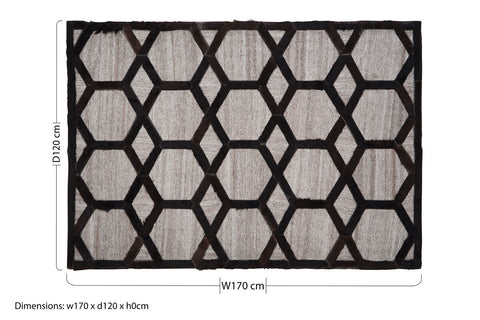 Bosie Safira Small Grey Rug with Black Hair on Leather