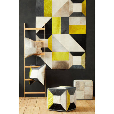 Bosie Safira Small Abstract Hair on Leather Patchwork Rug