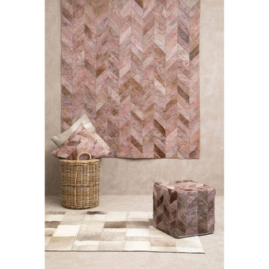 Bosie Safira Large Grey Hair on Leather Patchwork Rug