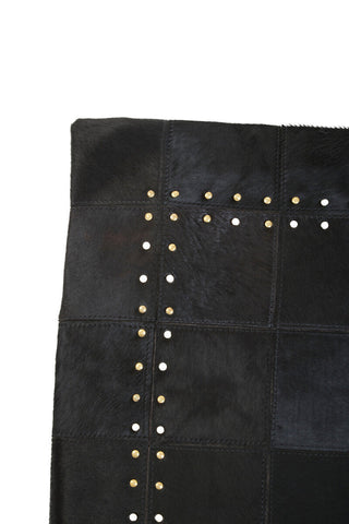 Bosie Safira Black Hair on Leather Patchwork Cushion